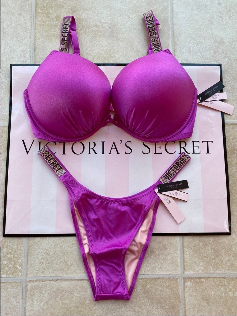 Victoria's Secret Bombshell Swim & Bikini Set in Bright Magenta Like Color